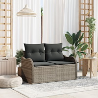 vidaXL 2-Sits Trädgårdsoffa med Kuddar Grå Poly Rattan