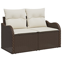 vidaXL 2-Sits Trädgårdsoffa med Förvaring & Kuddar Brun Poly Rattan