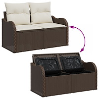 vidaXL 2-Sits Trädgårdsoffa med Förvaring & Kuddar Brun Poly Rattan