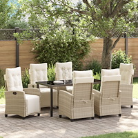 vidaXL 7-delat Trädgårdsdining set Beige Poly Rattan.