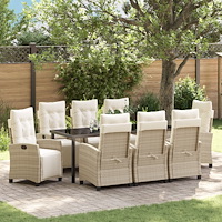 vidaXL 9-delat Trädgårdsdining Set Beige Poly Rattan