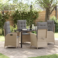 vidaXL 5-delat Trädgårdsdining Set med Kuddar Beige Poly-konstrotting