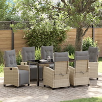 vidaXL 7-delat trädgårdsdiningset Beige Poly Rattan