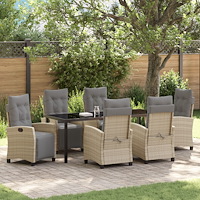 vidaXL 7-delad Trädgårds Matbord Set Beige Poly Rattan