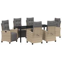 vidaXL 7-delad Trädgårds Matbord Set Beige Poly Rattan