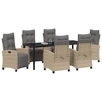 vidaXL 7-delad Trädgårds Matbord Set Beige Poly Rattan