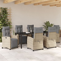 vidaXL 7-delad Trädgårds Matbord Set Beige Poly Rattan