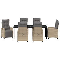 vidaXL 7-delad Trädgårds Matbord Set Beige Poly Rattan