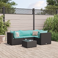 vidaXL Loungegrupp med dynor 5 delar konstrotting svart
