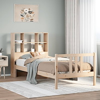 vidaXL Säng med bokhylla utan madrass 90x190cm massiv furu