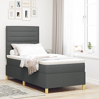 vidaXL Box Spring Säng med Madrass Mörkgrå Enkel Tyg