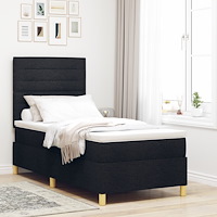 vidaXL Box Spring Säng med Madrass Svart Enkel Tyg