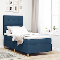 vidaXL Box Spring Säng med Madrass Blå Enkel Tyg