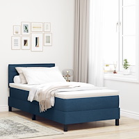 vidaXL Sängram med madrass Marinblå Tyg 90 x 190 cm Boxspring säng