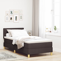 vidaXL Boxspring säng med madrass & LED Mörkbrun 90x190 cm Tyg