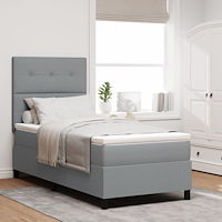 vidaXL Box Spring Säng med Madrass & LED Ljus Grå 90x190 cm Tyg
