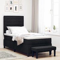 vidaXL Box Spring Bed med madrass & bänk svart 90x190 cm tyg