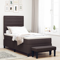 vidaXL Boxspring-säng med madrass och bänk mörkbrun 90x190 cm tyg
