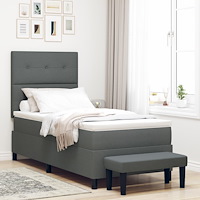 vidaXL Boxspring-säng med madrass och bänk mörkgrå 90x190 cm tyg