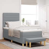vidaXL Boxspring säng med madrass & bänk ljusgrå 90x190 cm tyg