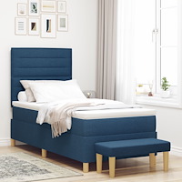 vidaXL Sängram med Madrass Set om 2 Blå Tyg 90 x 190 cm Sängram