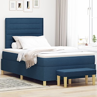 vidaXL Boxfjädersäng med madrass & bänk Blå 120x190 cm Tyg