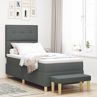vidaXL Box Våningssäng med Madrass & Bänk Mörkgrå 80x200 cm Tyg