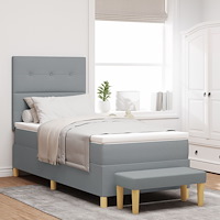 vidaXL Boxspring Säng med Madrass & Bänk Ljusgrå 90x190 cm Tyg
