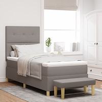vidaXL Boxspring Säng med Madrass & Bänk Taupe 90x190 cm Tyg
