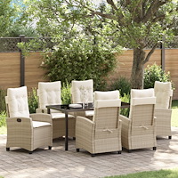 vidaXL 7-delat Trädgårdsset Med Kuddar Beige Poly Rattan