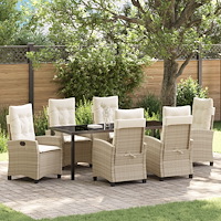 vidaXL 7-delat trädgårdssoffset med kuddar Beige Poly Rattan