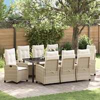 vidaXL 9 Delars Trädgårdsmatbordset med Kuddar Beige Poly Rattan