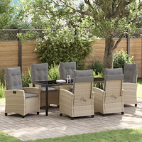 vidaXL 7-delat Trädgårdsmatbord Set med Kuddar Beige Poly Rattan