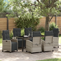 vidaXL 7-Dela Trädgårds Dining Set Ljusgrå Poly Rattan