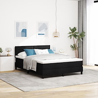 vidaXL Sängram med Madrass Svart och Vit Tyg 160 x 200 cm Säng Madrass