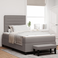 vidaXL Boxsäng med madrass och bänk taupe 120x190 cm tyg