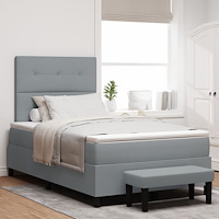 vidaXL Box Spring Säng med Madrass & Bänk Ljusgrå 120x190 cm Tyg