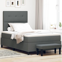 vidaXL Box Spring Säng med Madrass & Bänk Mörkgrå 120x190 cm Tyg