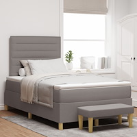 vidaXL Box Spring Säng med Madrass & Bänk Taupe 120x190 cm Tyg