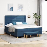 vidaXL Boxspring-säng med madrass och bänk Blå 180x200 cm Tyg
