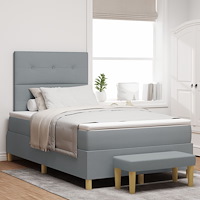 vidaXL Boxspring Säng med Madrass & Bänk Ljusgrå 120x190 cm Tyg