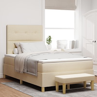 vidaXL Bäddfjäder med madrass med huvudgavel Kräm 120 x 190 cm tyg