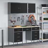 vidaXL 8 delar arbetsbänk och pegboard set svart MDF och metall