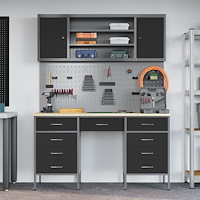 vidaXL 7-delars arbetskabinet och pegboard-set i svart MDF och metall