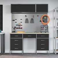 vidaXL 8-delars arbetskabinet och pegboard-set i svart MDF och metall