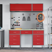 vidaXL 8-delars Arbetskåp och Pegboard-set Röd MDF och Metall