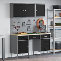 vidaXL 8-delars Arbetskabinet och Pegboard Set Svart MDF och Metall