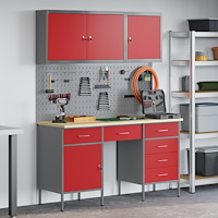 vidaXL 8-delars arbetskåp och pegboard-set röd MDF och metall