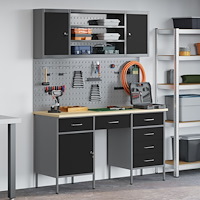 vidaXL 7-delars Arbetskabinet och Pegboard Set Svart MDF och Metall