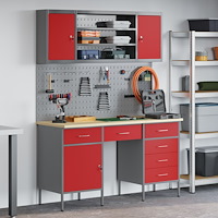 vidaXL 7-delars arbetskabinett och pegboard-set i röd MDF och metall